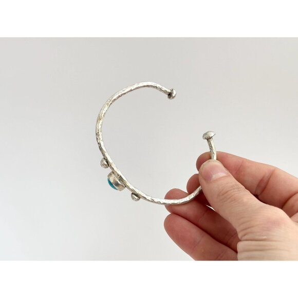 Hammered Pewter Natural Sleeping Beauty Turquoise Cuff Vintage Bangle Bracelet - Picture 6 of 10